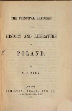 The principal Features of the History and Literature of Poland