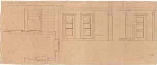 Fischer, Theodor; Würzburg, Münsterplatz; Sparkasse - Ausbildung der Türen im 2. OG des Mittelbaues (Grundriss, Ansichten m. Schnitt)