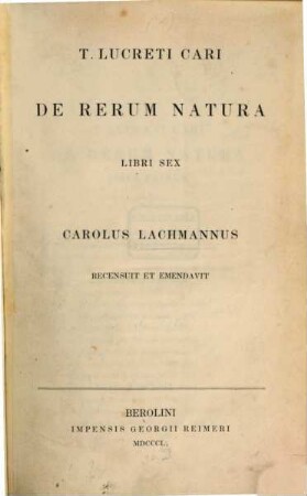 T. Lucreti Cari de rerum natura libri sex