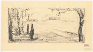 Volkspark Rehberge, Berlin-Wedding: Perspektivische Ansicht vom Leutnantsberg (Reinzeichnung), Stempel