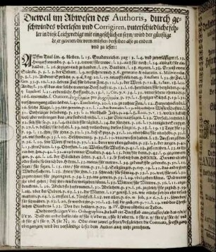 Dieweil im Abwesen des Authoris, durch geschwindes uberlesen und Corrigiren, unterschiedliche fehler in diese Leichpredigt mit eingeschlichen seyn/ [...]