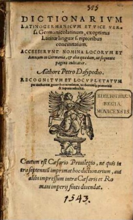 Dictionarium latino germanicum et vice versa germanico latinum