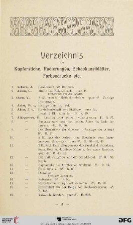 Verzeichnis der Kupferstiche, Radierungen, Schabkunstblätter, Farbendrucke etc. (Nr. 1-1140)