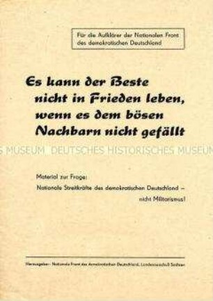 Propagandaschrift zur Begründung der Notwendigkeit von Streitkräften in der DDR nach Generalvertrag
