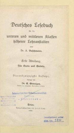 Abt. 1, [Schülerband]: Für Sexta und Quinta