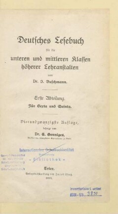 Abt. 1, [Schülerband]: Für Sexta und Quinta