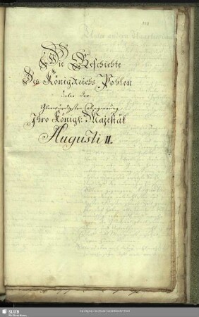 Bl. 110-113. Die Geschichte des Königreichs Pohlen unter der glorwürdigsten Regierung Ihro Königl. Majestät Augusti II.