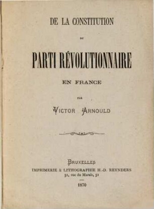 De la constitution du parti révolutionnaire en France