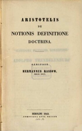 Aristotelis de notionis definitione doctrina
