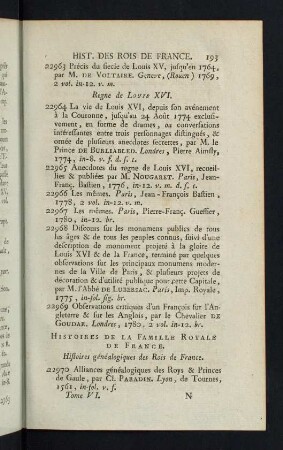 193-201, Histoires généalogiques des Rois de France...