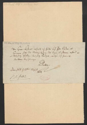 Brief an B. Schott's Söhne : 25.08.1834