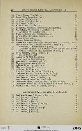 Rom: Kaiserzeit, Silber des frühen 3. Jahrhunderts (Nr. 139-168)
