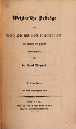 Wetzlar'sche Beiträge für Geschichte und Rechtsalterthümer, 3