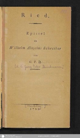 Ried : Epistel an Wilhelm Aloysius Schreiber