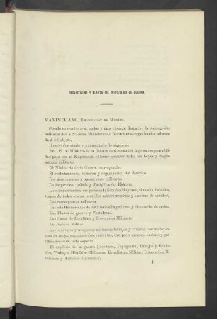 Organizacion Y Planta Del Ministerio De Guerra