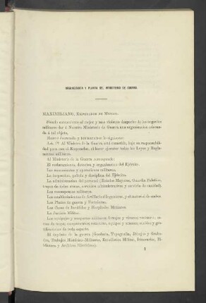 Organizacion Y Planta Del Ministerio De Guerra
