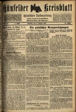 Erste Ausgabe vom Samstag, den 02. August 1930.
