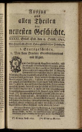 XXXXI. Stück. Cob. den 9. Octob. 1751.