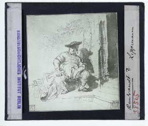 Rembrandt, Sitzender Mann mit flacher Kappe (Zeichnung Lippm. III,148b) (New York MMA 29.100.935)