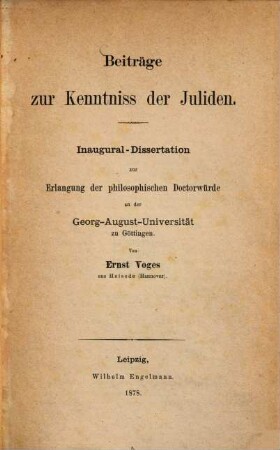 Beiträge zur Kenntniss der Juliden : Inaugural-Dissertation