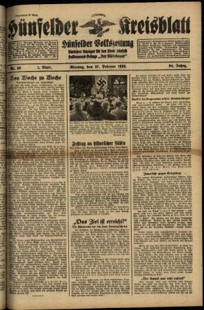 Erste Ausgabe vom Montag, den 27. Februar 1939.