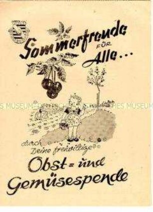 Illustrierter Aufruf der Volkssolidarität Leipzig zur Obst- und Gemüsespende