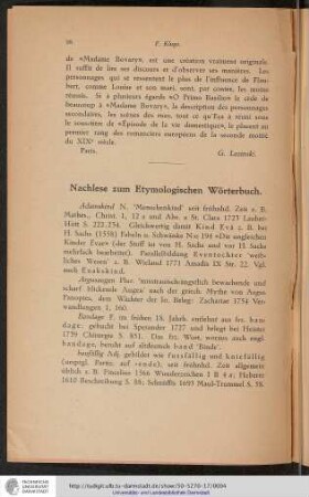 Nachlese zum Etymologischen Wörterbuch