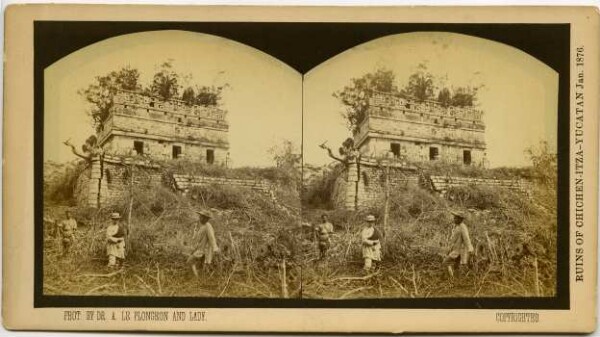 Chichanchob. Madame Le Plongeon and two workers in the foreground