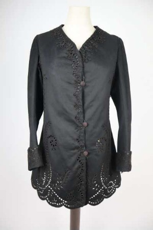 Schwarze Wolljacke mit Wollstickerei