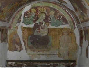 Szenen der Heilsgeschichte, Thronende Madonna, flankiert von den heiligen Sebastian und Rochus