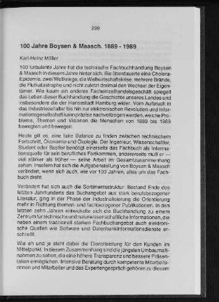 100 Jahre Boysen & Maasch. 1889-1989