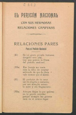 Relaciones pares para el Pericon nacional