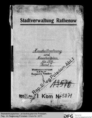 Haushaltssatzung und Haushaltsplan der Stadt Rathenow für das Rechnungsjahr 1938