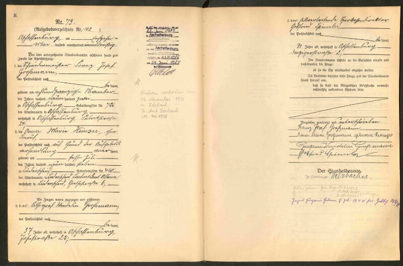 Standesamtsbuch der Stadt Aschaffenburg: Eheschließungen 252/1930 - 130/1931