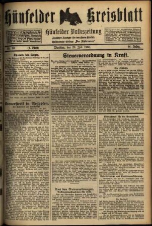 Erste Ausgabe vom Dienstag, den 29. Juli 1930.