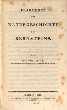 Fragmente zur Naturgeschichte des Bernsteins