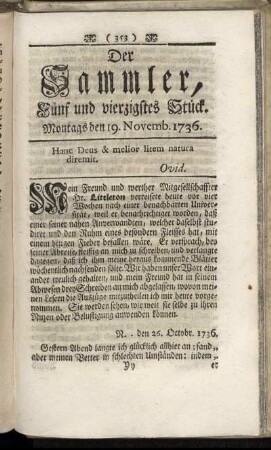 Fünf und vierzigstes Stück. Montags den 19. Novemb. 1736.