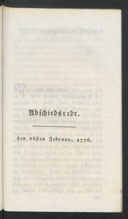 Abschiedsrede. den 26sten Februar, 1776.