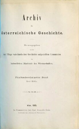 Archiv für österreichische Geschichte. 65. 1884