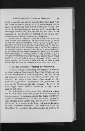 V. Die inter-individuelle Verteilung der Dispositionen.
