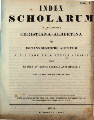 Index scholarum in Academia Regia Christiana Albertina, SS 1854