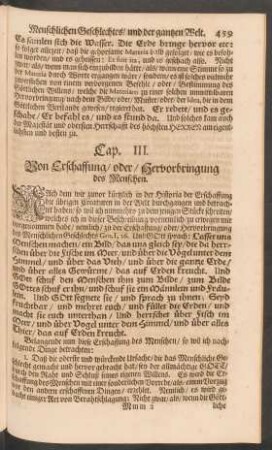 Cap. III. Von Erschaffung/ oder/ Hervorbringung des Menschen.
