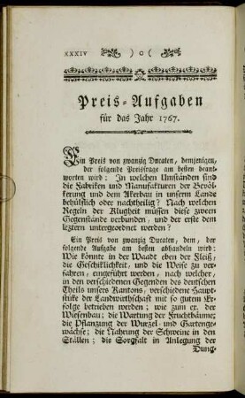 Preis-Aufgaben für das Jahr 1767