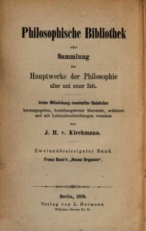 Franz Baco's Neues Organon