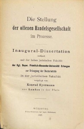 Die Stellung der offenen Handelsgesellschaft im Prozesse