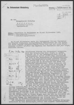 Neulautern mit Buchenbach und Stocksberg: Visitationsbericht mit Pfarrbericht 1962