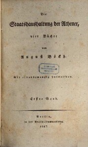 Die Staatshaushaltung der Athener : vier Bücher; mit XXI Inschriften. 1, 1-3. Buch