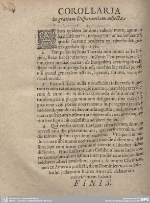 COROLLARIA in gratiam Disputantium adjecta.