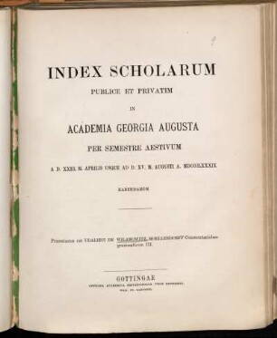 1889_SS: Index scholarum publice et privatim in Academia Georgia Augusta ... habendarum