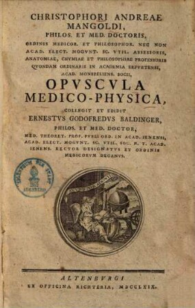 Opuscula medico physica